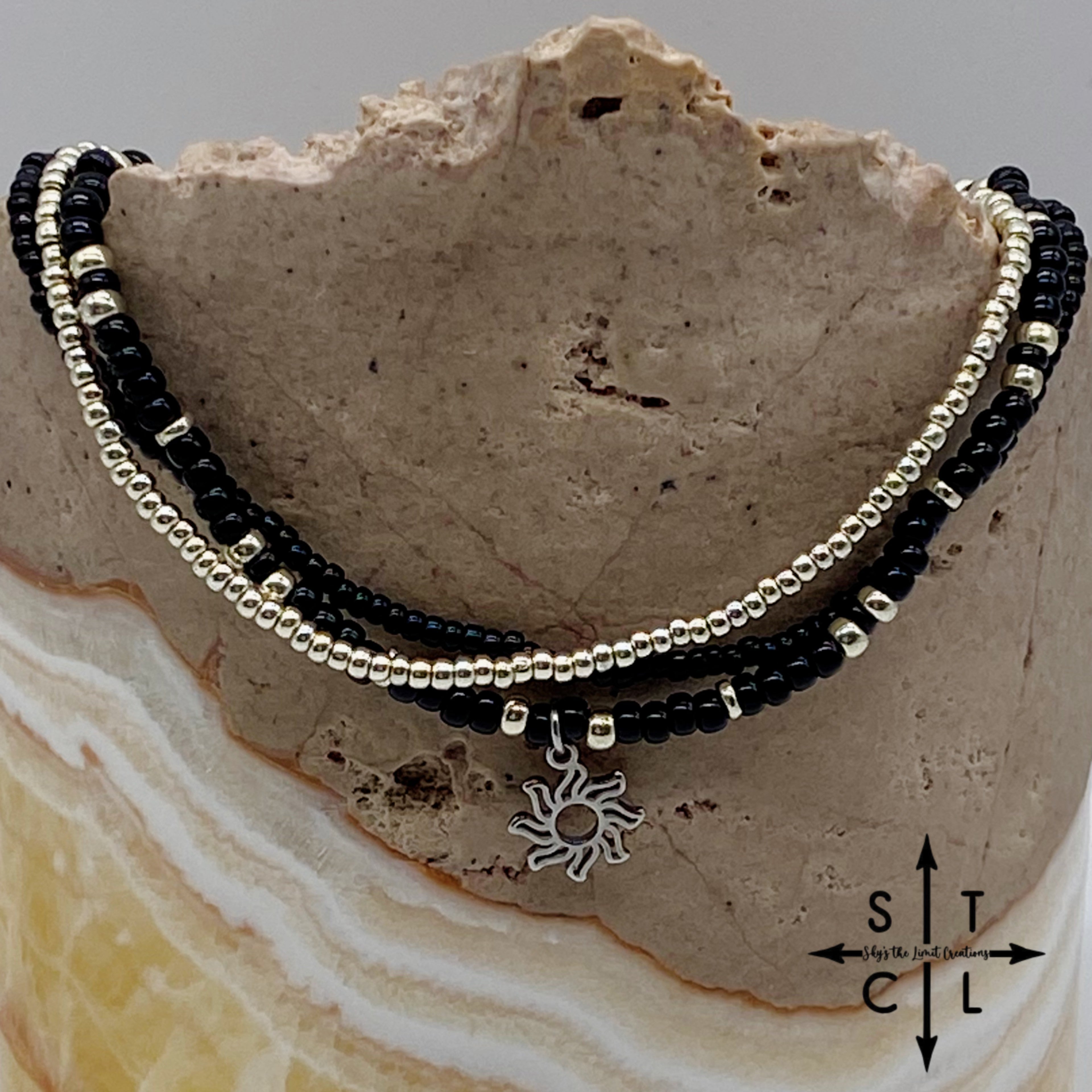 Black Silver Stretchy Anklet