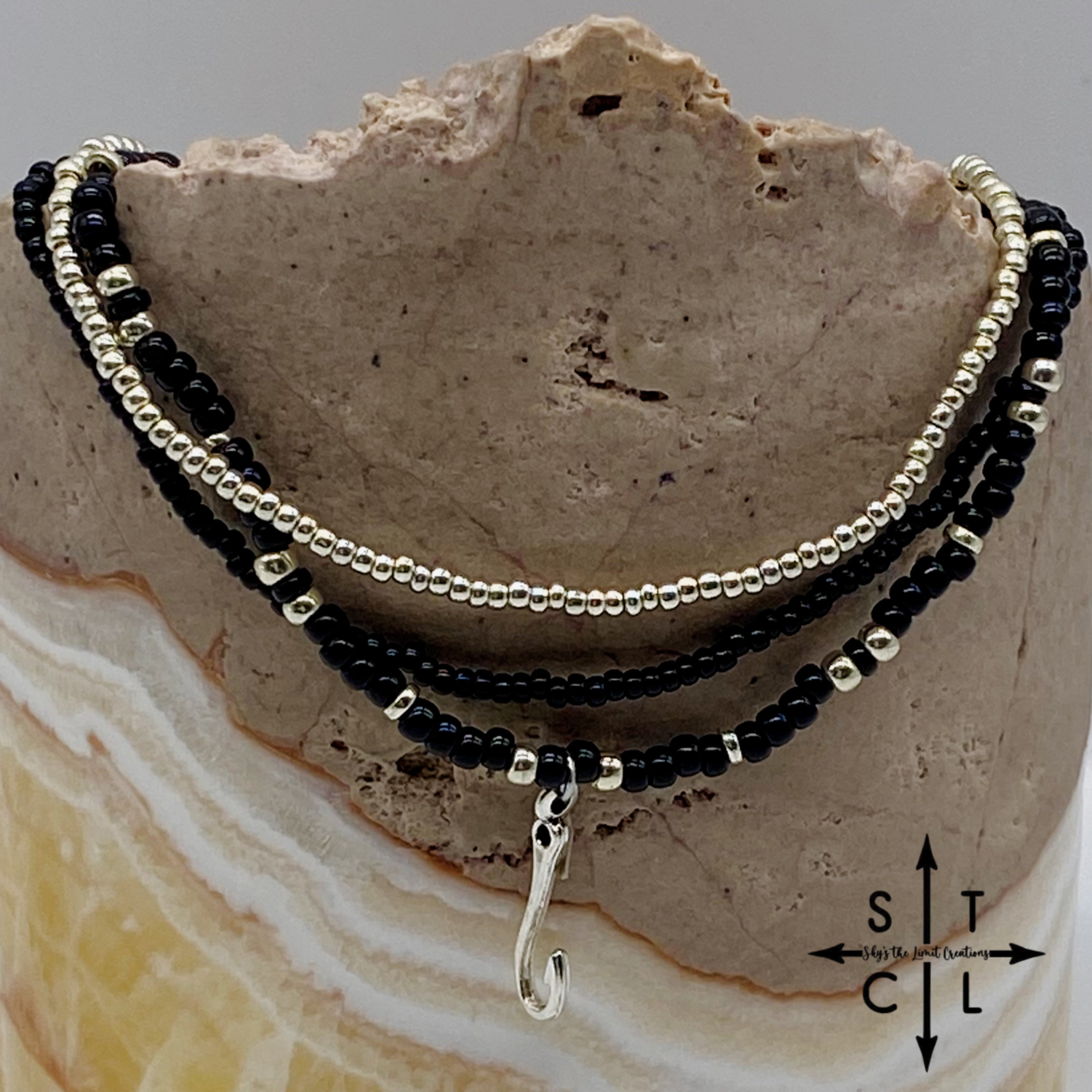 Black Silver Stretchy Anklet