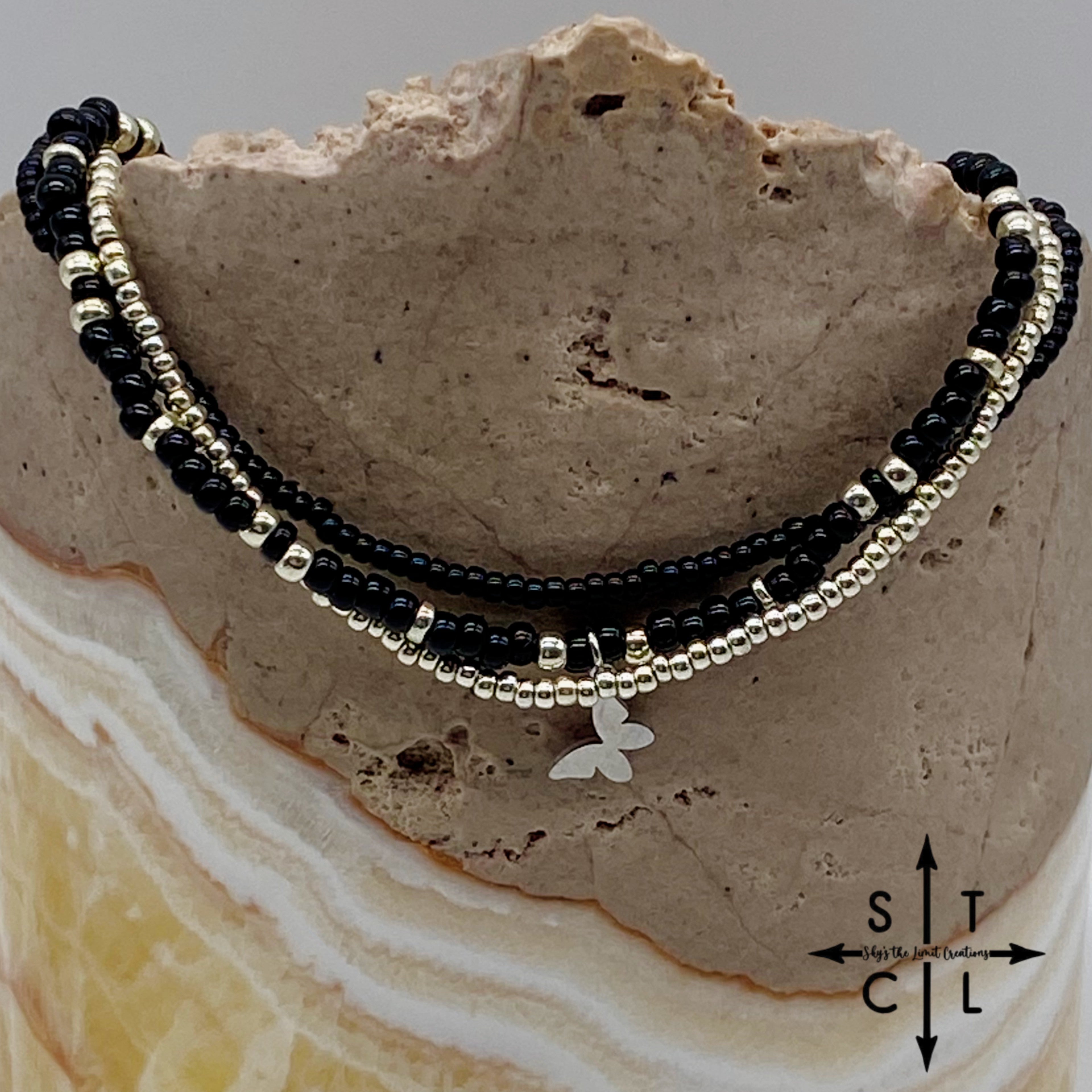 Black Silver Stretchy Anklet