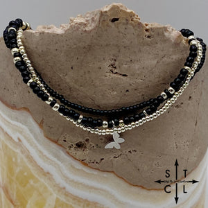 Black Silver Stretchy Anklet