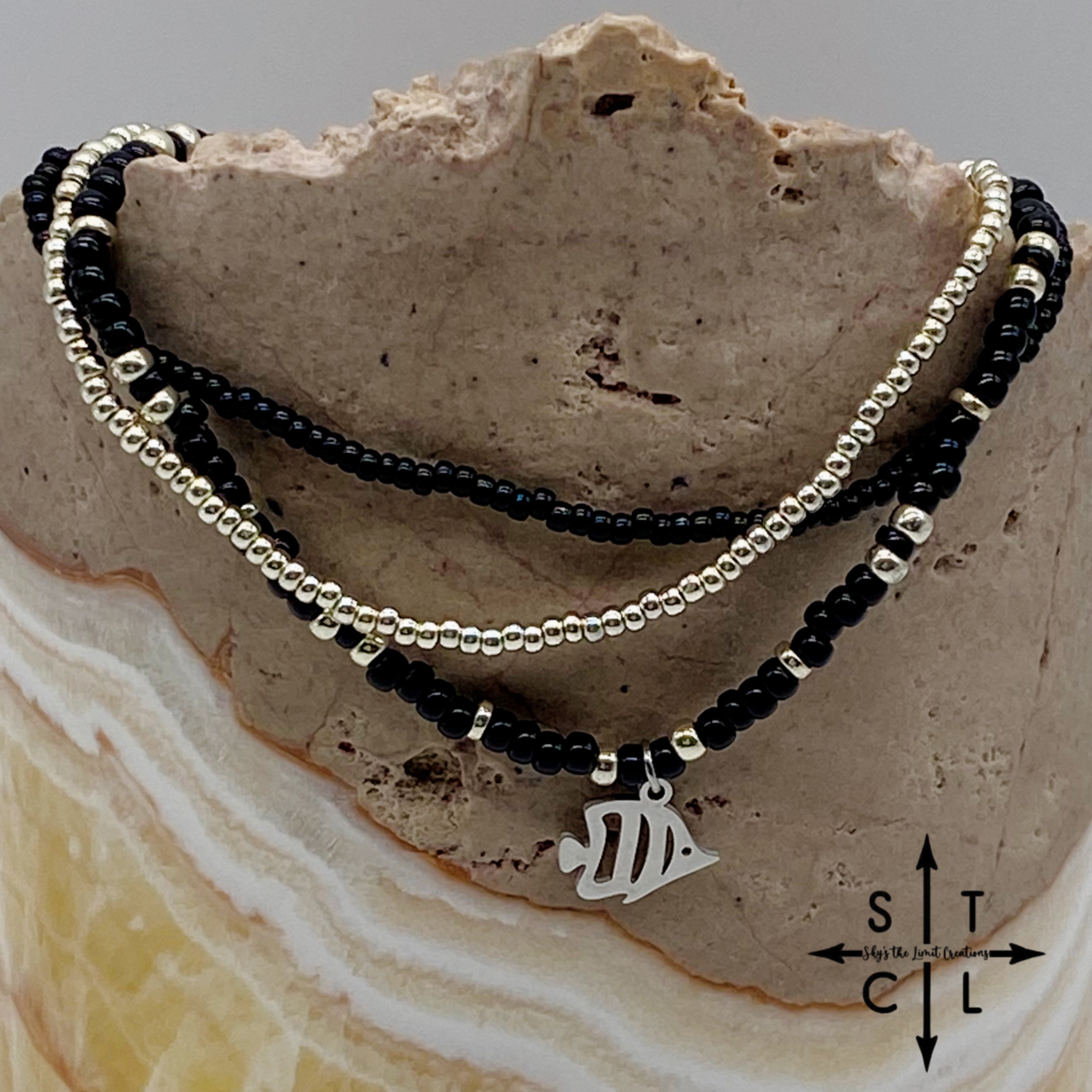 Black Silver Stretchy Anklet