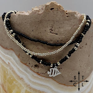 Black Silver Stretchy Anklet
