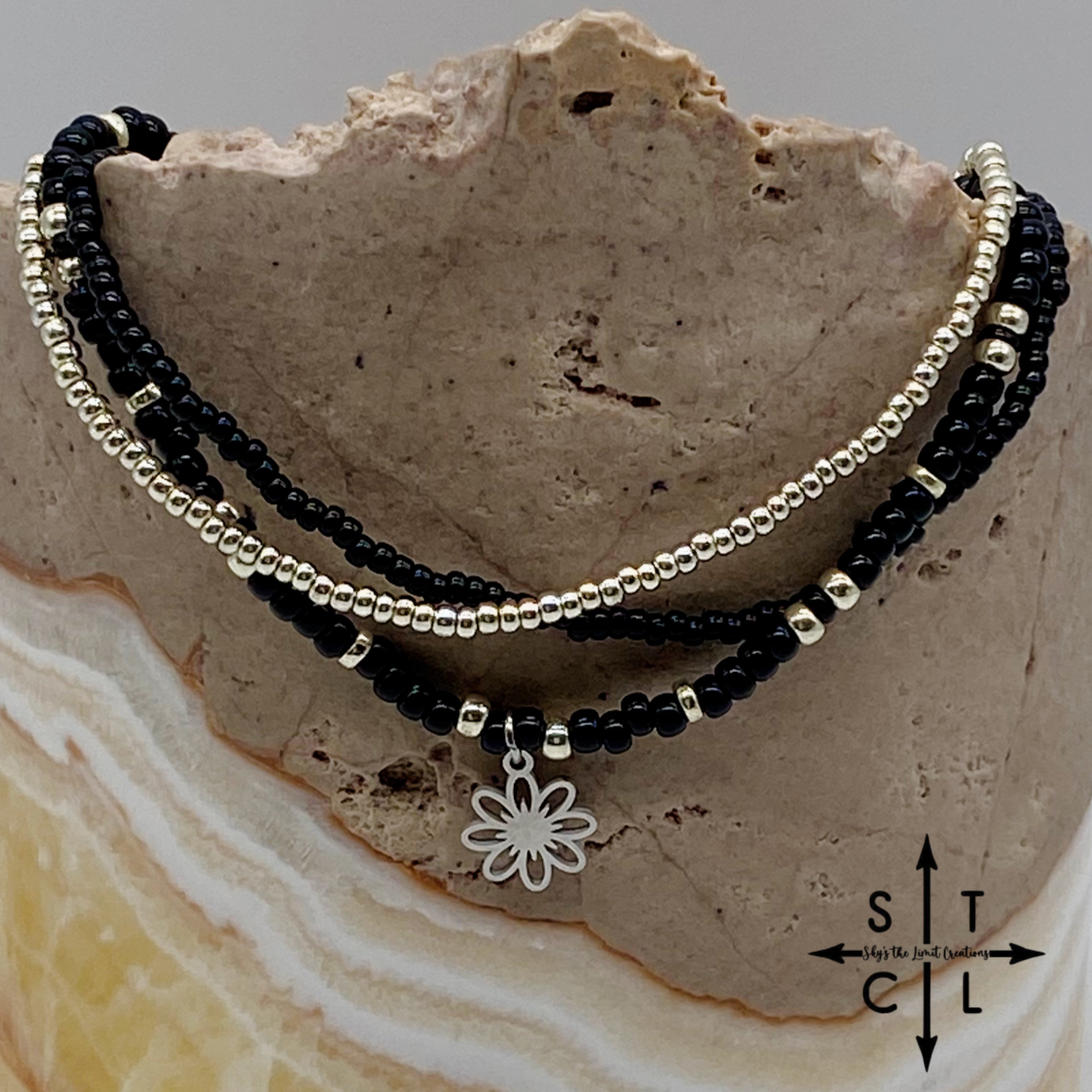 Black Silver Stretchy Anklet