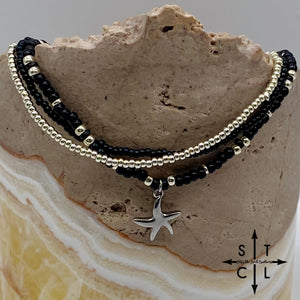 Black Silver Stretchy Anklet