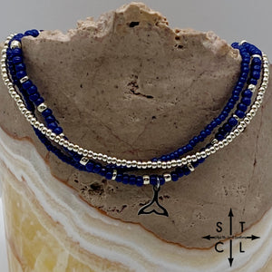 Navy Blue Silver Stretchy Anklet