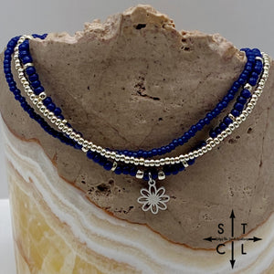 Navy Blue Silver Stretchy Anklet