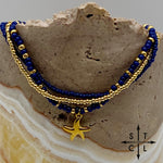 Load image into Gallery viewer, Navy Blue Gold Stretchy Anklet
