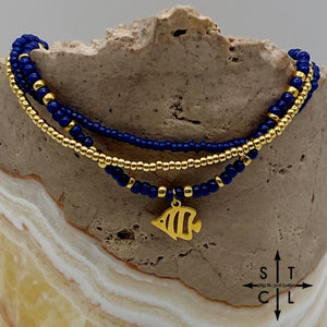 Navy Blue Gold Stretchy Anklet