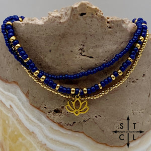 Navy Blue Gold Stretchy Anklet