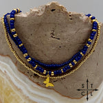 Load image into Gallery viewer, Navy Blue Gold Stretchy Anklet
