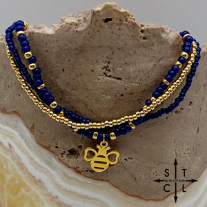 Navy Blue Gold Stretchy Anklet