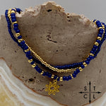 Load image into Gallery viewer, Navy Blue Gold Stretchy Anklet
