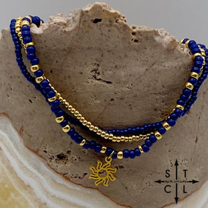 Navy Blue Gold Stretchy Anklet