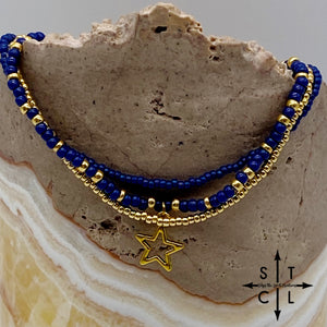 Navy Blue Gold Stretchy Anklet
