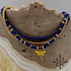 Navy Blue Gold Stretchy Anklet