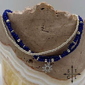 Navy Blue Silver Stretchy Anklet