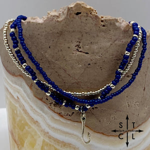 Navy Blue Silver Stretchy Anklet