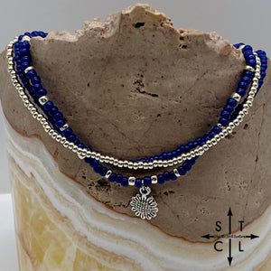 Navy Blue Silver Stretchy Anklet