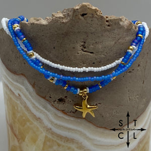 Frosted Blue White Gold Stretchy Anklet