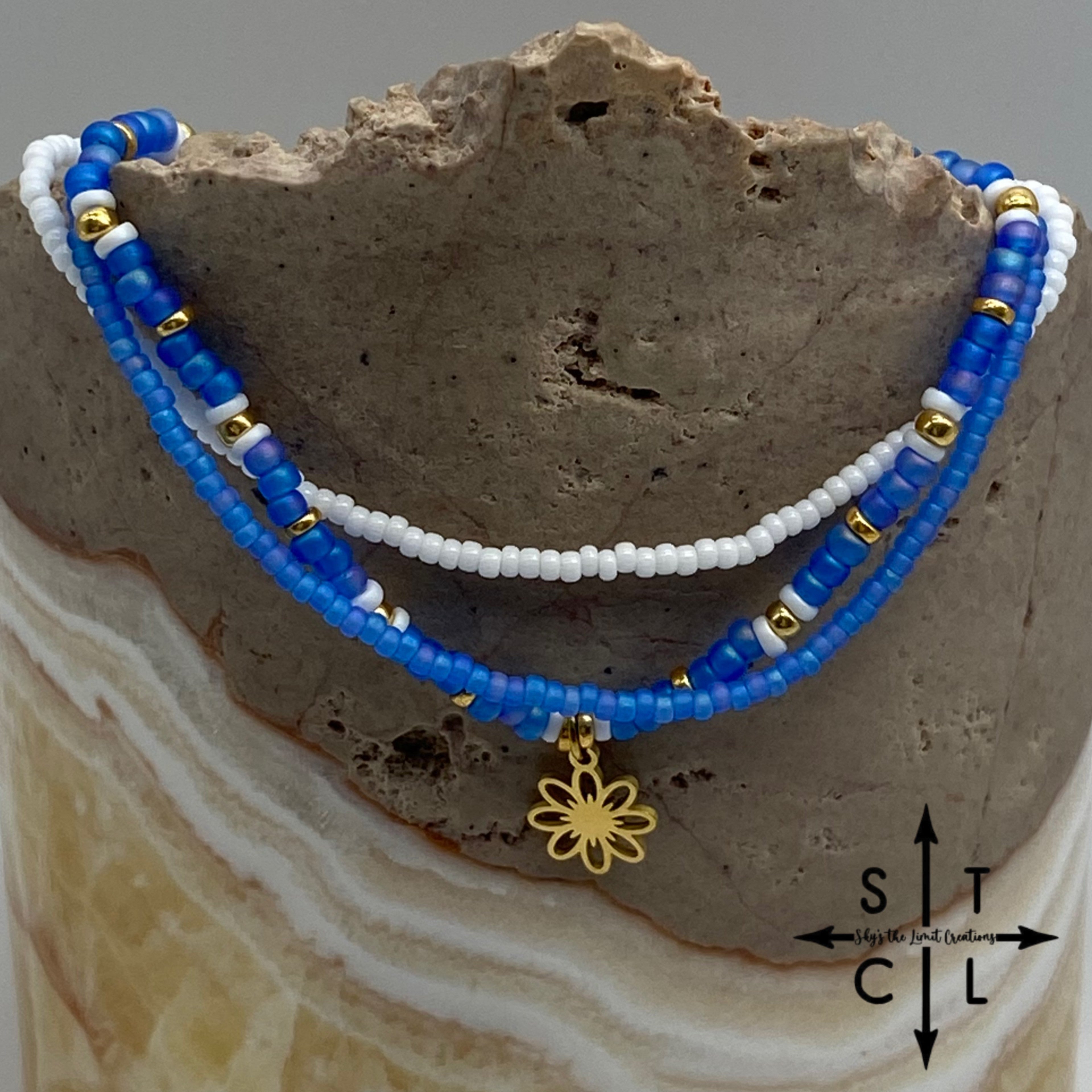 Frosted Blue White Gold Stretchy Anklet