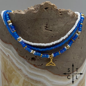 Frosted Blue White Gold Stretchy Anklet