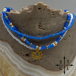 Load image into Gallery viewer, Frosted Blue White Gold Stretchy Anklet
