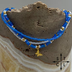 Load image into Gallery viewer, Frosted Blue White Gold Stretchy Anklet
