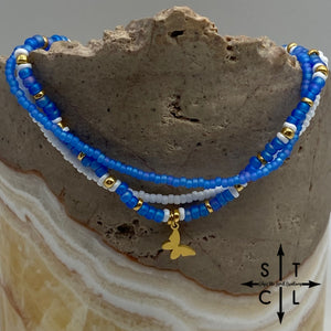 Frosted Blue White Gold Stretchy Anklet