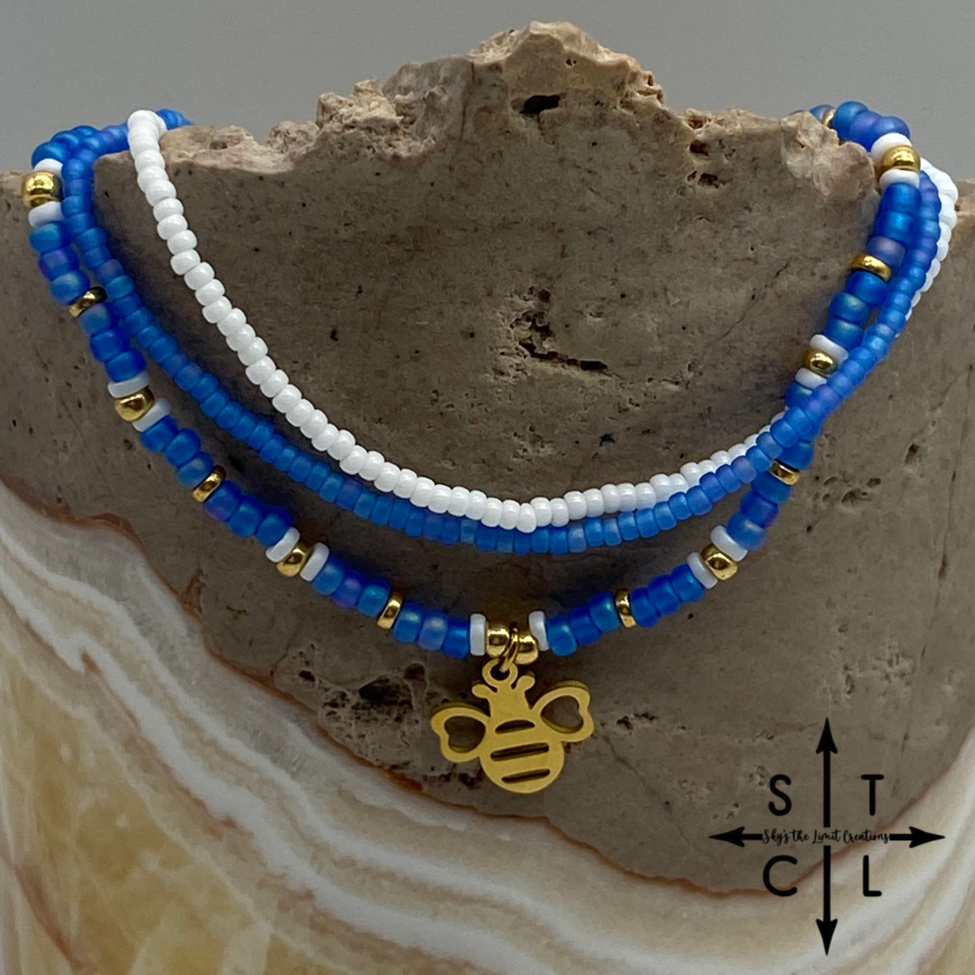 Frosted Blue White Gold Stretchy Anklet