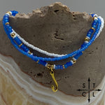Load image into Gallery viewer, Frosted Blue White Gold Stretchy Anklet
