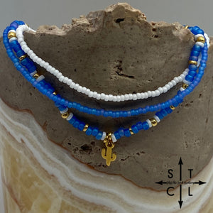 Frosted Blue White Gold Stretchy Anklet