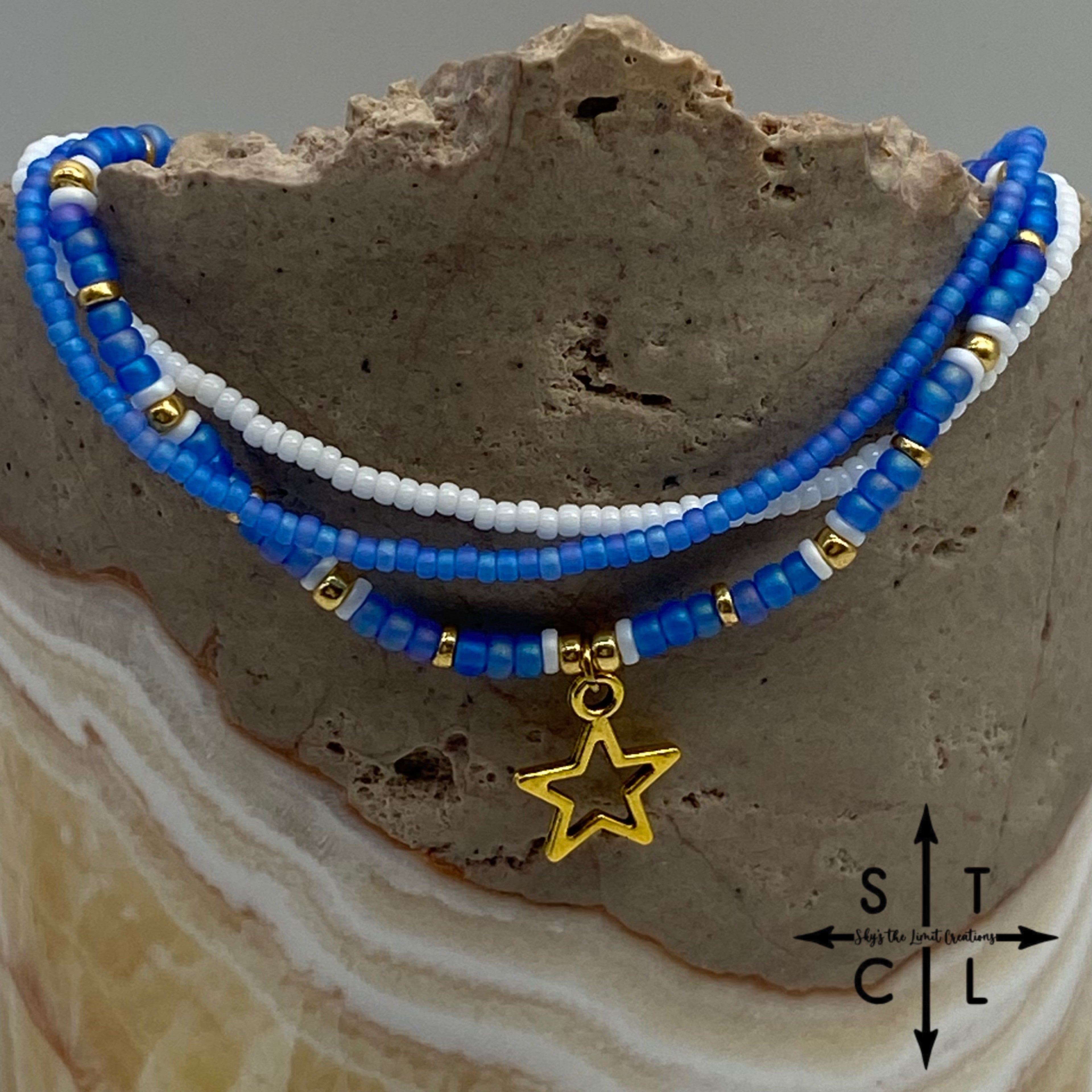 Frosted Blue White Gold Stretchy Anklet