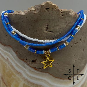 Frosted Blue White Gold Stretchy Anklet