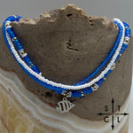 Load image into Gallery viewer, Frosted Blue White Silver Stretchy Anklet
