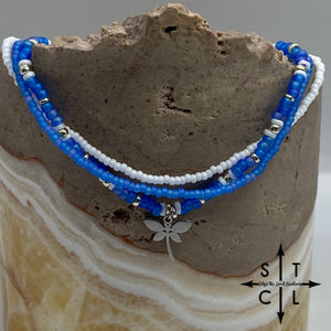 Frosted Blue White Silver Stretchy Anklet