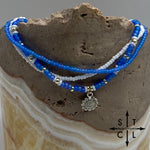 Load image into Gallery viewer, Frosted Blue White Silver Stretchy Anklet
