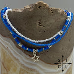 Load image into Gallery viewer, Frosted Blue White Silver Stretchy Anklet
