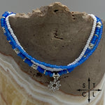 Load image into Gallery viewer, Frosted Blue White Silver Stretchy Anklet
