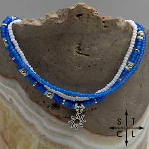 Frosted Blue White Silver Stretchy Anklet