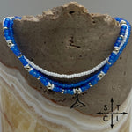 Load image into Gallery viewer, Frosted Blue White Silver Stretchy Anklet
