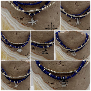 Navy Blue Silver Stretchy Anklet