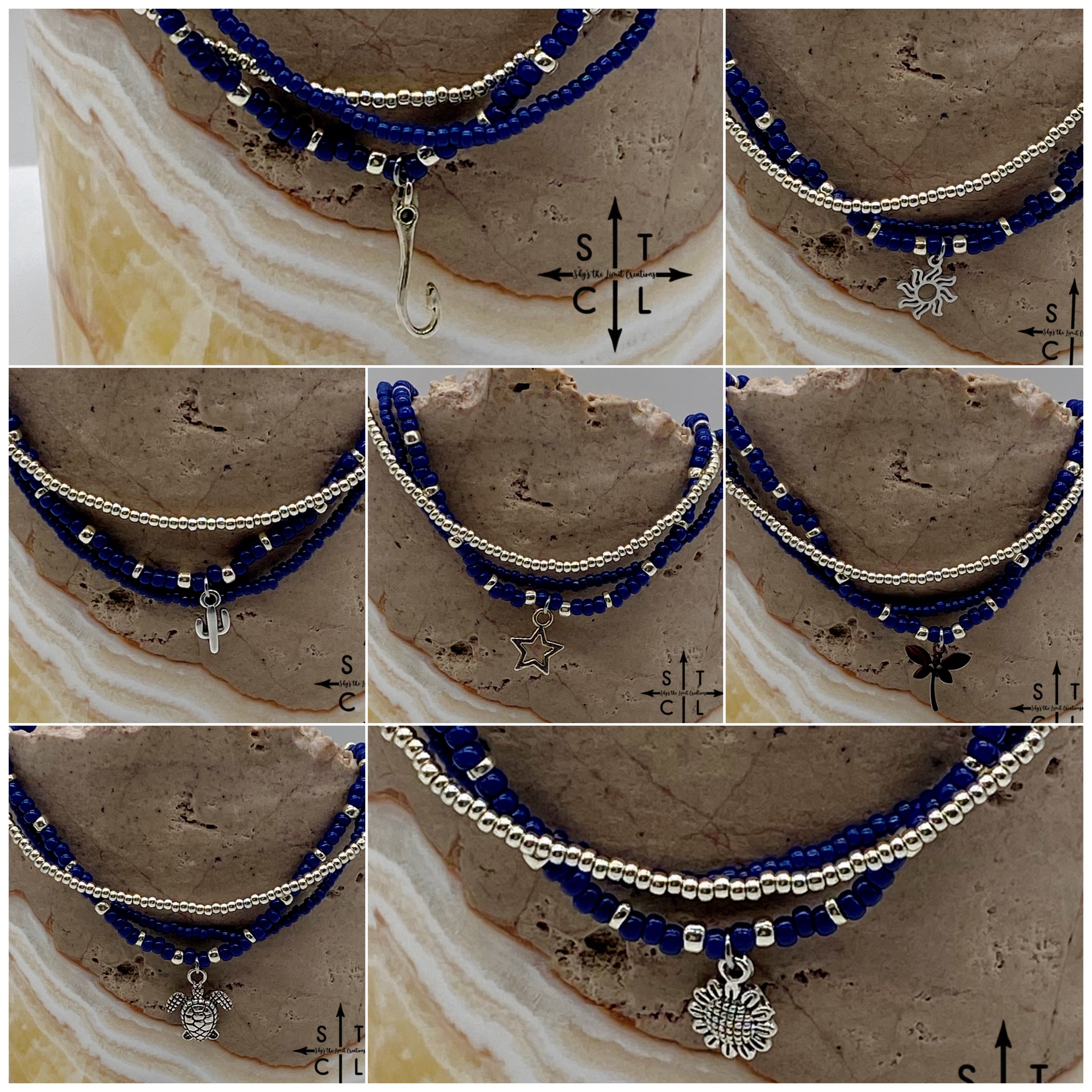 Navy Blue Silver Stretchy Anklet