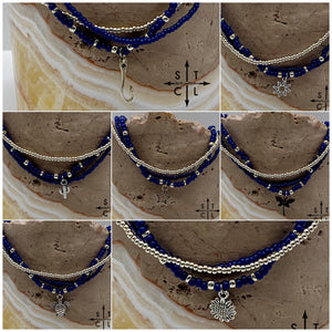 Navy Blue Silver Stretchy Anklet