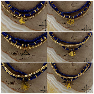 Navy Blue Gold Stretchy Anklet
