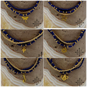 Navy Blue Gold Stretchy Anklet