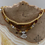 Load image into Gallery viewer, Tan Picasso Brown Pearl White Silver Stretchy Anklet
