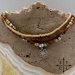Load image into Gallery viewer, Tan Picasso Brown Pearl White Silver Stretchy Anklet

