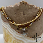 Load image into Gallery viewer, Tan Picasso Brown Pearl White Silver Stretchy Anklet
