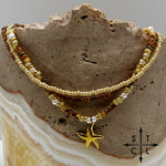 Load image into Gallery viewer, Tan Picasso Brown Pearl White Gold Stretchy Anklet
