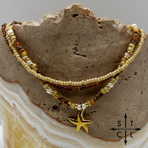 Tan Picasso Brown Pearl White Gold Stretchy Anklet